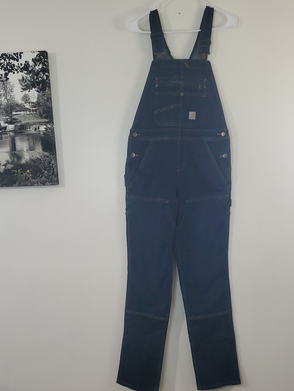 Carhartt Women’s Dark Blue Denim Overalls Size XS Tall Garden Outdoors Utility